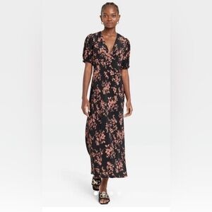 A New Day Black and Brown Floral Midi Dress